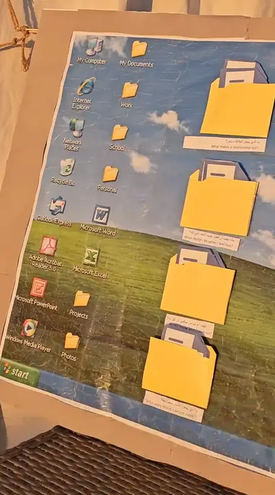 A paper recreation of a 2005 computer desktop