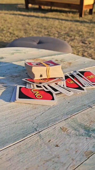 UNO cards on a wooden table
