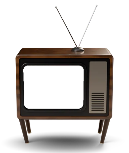 A walnut television on tapered legs, playing clips from community nights: dancing, a match, laughter at the tables