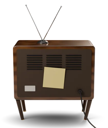 The back of the television, with a sticky note on it